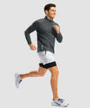 half zip pullover long sleeve in heather gray on model view