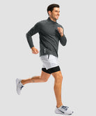 half zip pullover long sleeve in heather gray on model view