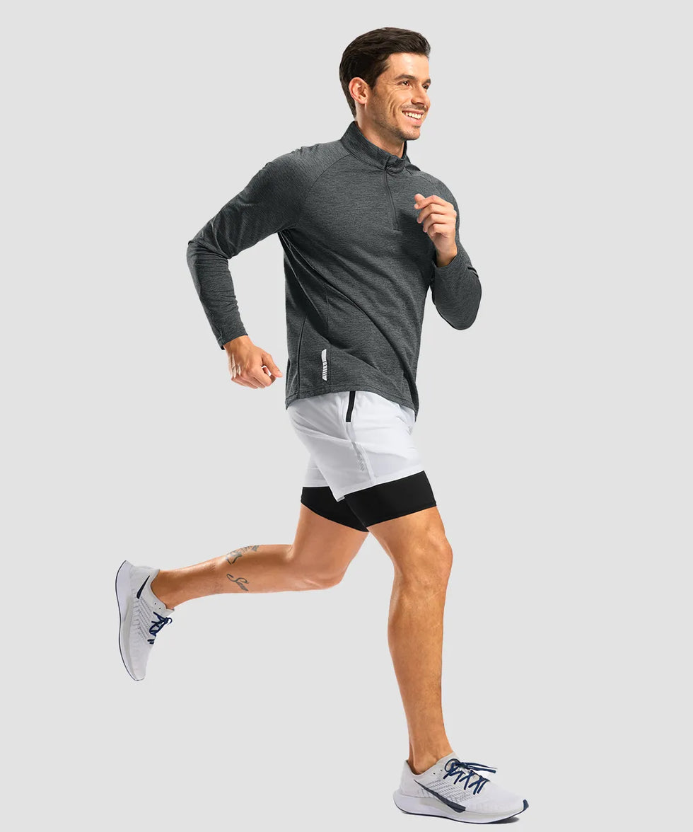 half zip pullover long sleeve in heather gray on model view
