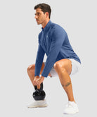 half zip pullover long sleeve in indigo blue - on model workout view