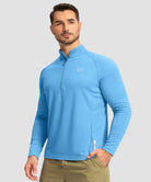 half zip pullover long sleeve in lake blue - on model front view
