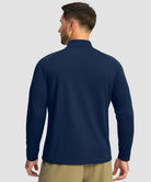 half zip pullover long sleeve in navy - on model back view