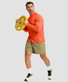 half zip pullover long sleeve in orange on model