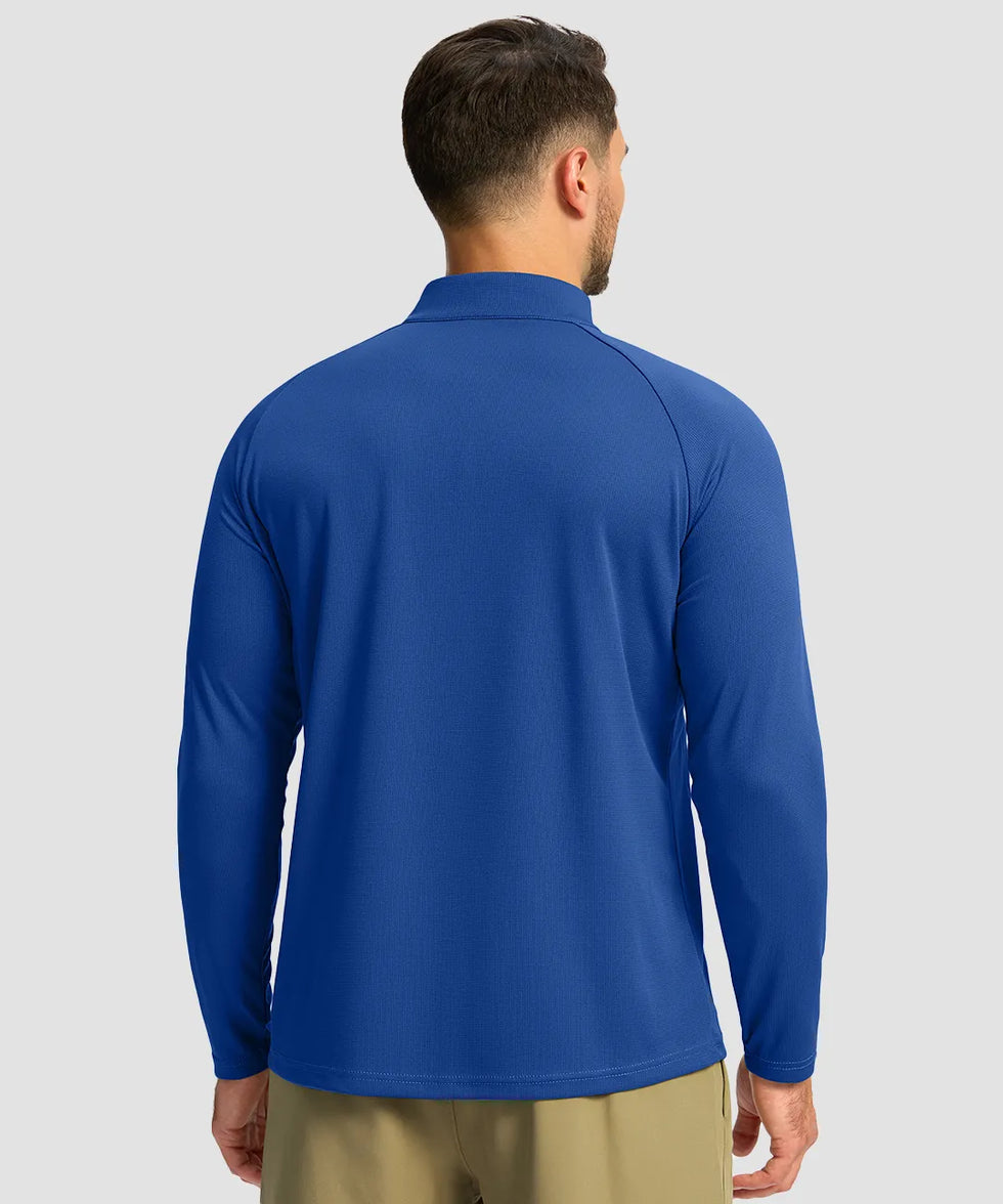 half zip pullover long sleeve in royal blue - back view