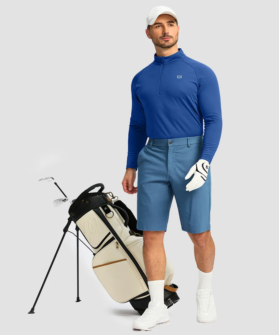 half zip pullover long sleeve in royal blue on model