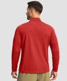 half zip pullover long sleeve in savannah red - on model back view