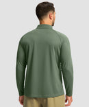 half zip pullover long sleeve in slate green - on model back view