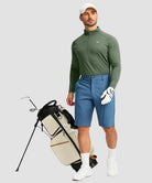 half zip pullover long sleeve in slate green - on model exercise view