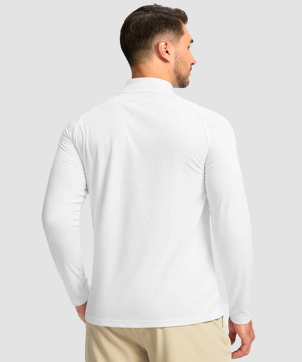 half zip pullover long sleeve in white - on model back view