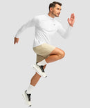 half zip pullover long sleeve in white - on model exercise view