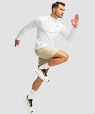 half zip pullover long sleeve in white - on model exercise view