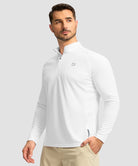half zip pullover long sleeve in white - on model front view