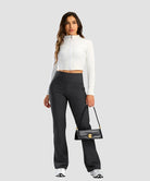 high waist flare leggings in heather charcoal - on model view