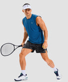 lightweight 5 inch pocketed athletic shorts in black camo - on model view