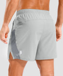 lightweight 5 inch pocketed athletic shorts in bright gray - back view