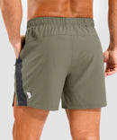 lightweight 5 inch pocketed athletic shorts in gray sage - back view