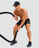 lightweight 5" pocketed athletic shorts in black - on model view