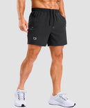 lightweight 5" pocketed athletic shorts in black - on model front view