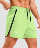 lightweight 5" pocketed athletic shorts in bright green - side view