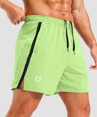lightweight 5" pocketed athletic shorts in bright green - side view