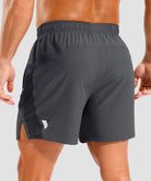 lightweight 5" pocketed athletic shorts in dark gray - back view