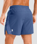 lightweight 5" pocketed athletic shorts in dusty blue - back view