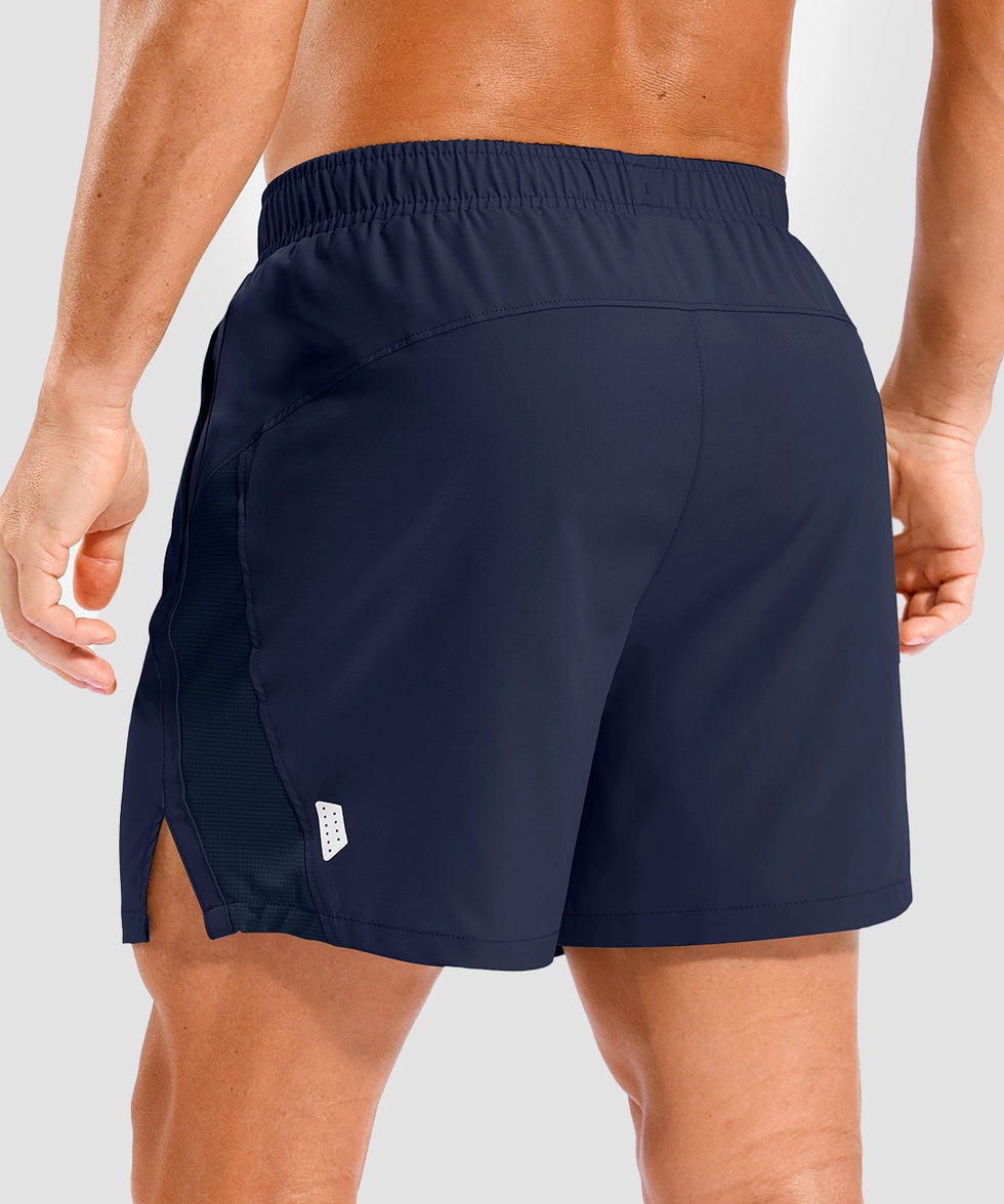 lightweight 5" pocketed athletic shorts in navy - back view
