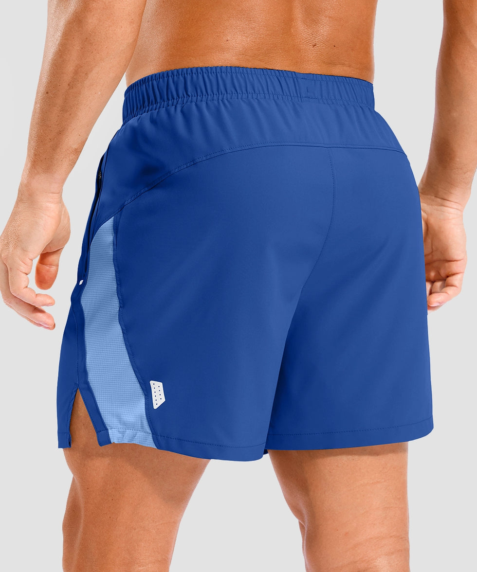 lightweight 5" pocketed athletic shorts in royal blue - back view