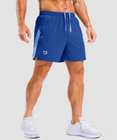 lightweight 5" pocketed athletic shorts in royal blue - on model front view