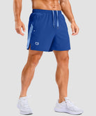 lightweight 5" pocketed athletic shorts in royal blue - on model front view