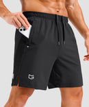 lightweight 7" pocketed athletic shorts in black - pocket detail view