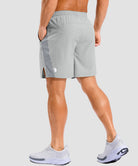 lightweight 7" pocketed athletic shorts in bright gray - on model back view
