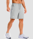 lightweight 7" pocketed athletic shorts in bright gray - on model front view