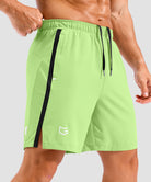 lightweight 7" pocketed athletic shorts in bright green - side view