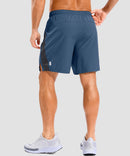 lightweight 7" pocketed athletic shorts in gray blue - back view