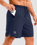 lightweight 7" pocketed athletic shorts in navy - pocket detail view