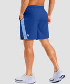 lightweight 7" pocketed athletic shorts in royal blue - on model back view