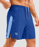 lightweight 7" pocketed athletic shorts in royal blue - side view