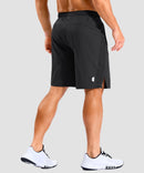 lightweight 9" pocketed athletic shorts in black - on model back view