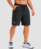 lightweight 9" pocketed athletic shorts in black - on model front view