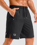 lightweight 9" pocketed athletic shorts in black - pocket detail view