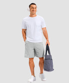 lightweight 9" pocketed athletic shorts in bright gray - on model view