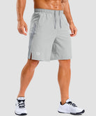 lightweight 9" pocketed athletic shorts in bright gray - on model front view