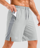 lightweight 9" pocketed athletic shorts in bright gray - pocket detail view