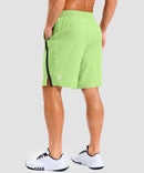lightweight 9" pocketed athletic shorts in bright green - on model back view
