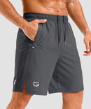 lightweight 9" pocketed athletic shorts in dark gray - pocket detail view