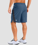 lightweight 9" pocketed athletic shorts in gray blue - on model back view