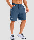 lightweight 9" pocketed athletic shorts in gray blue - on model front view