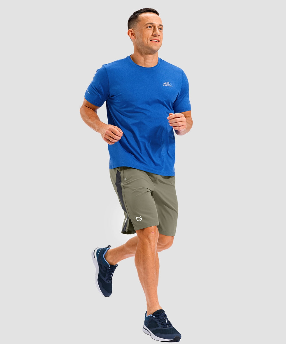 lightweight 9" pocketed athletic shorts in gray sage - on model view