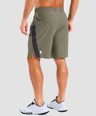 lightweight 9" pocketed athletic shorts in gray sage - on model back view